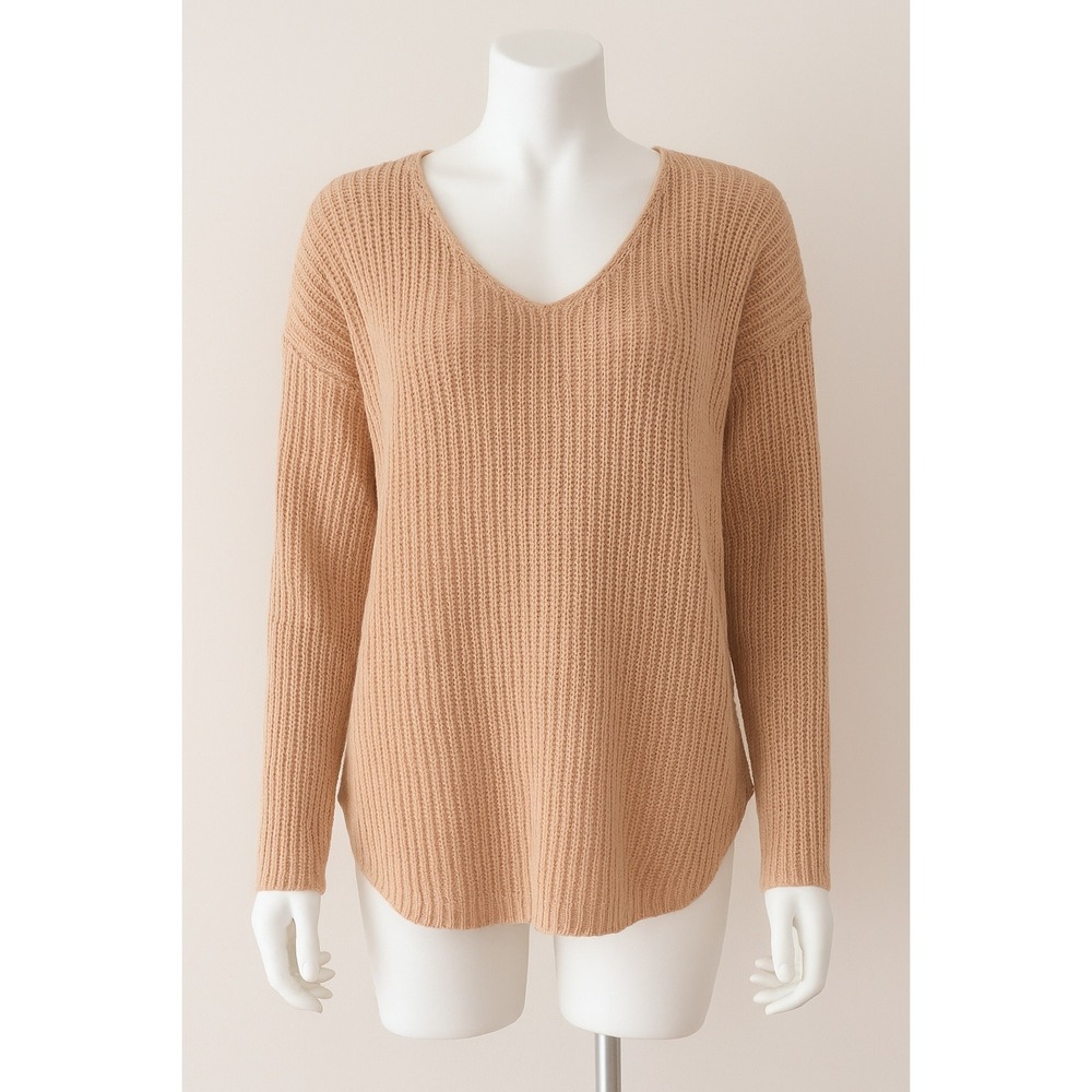 Charlotte Russe Women's Large Sweater Pink Tan Knit V-Neck Pullover